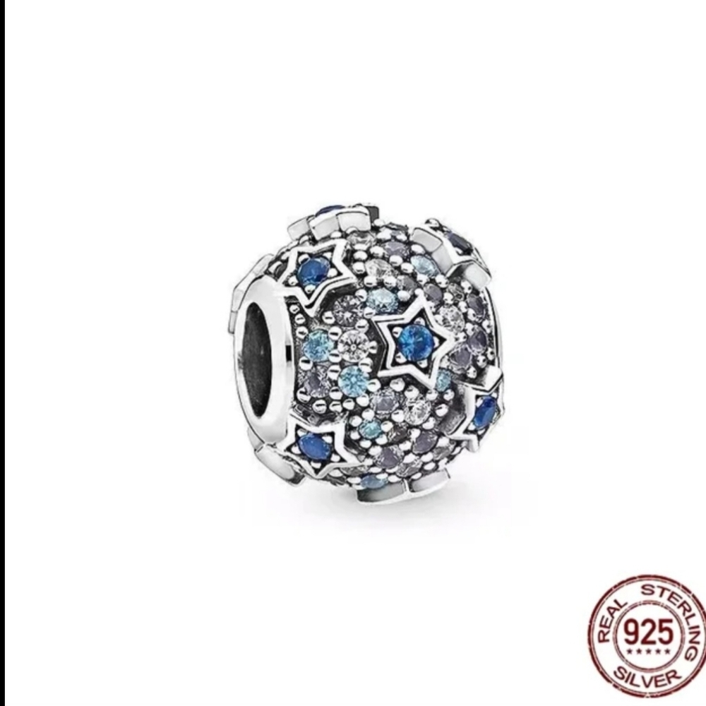 🎆Sterling Silver Crystal & Blue Rhinestone Stars Bracelet Charm,fits Pandora